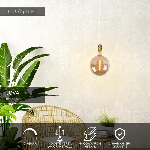 Lucide JOVA - Hanglamp - Ø 12 cm - 1xE27 - Mat Goud / Messing - USP